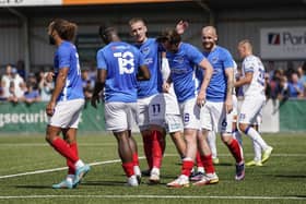 Goal, Portsmouth midfielder Ryan Tunnicliffe scores, Portsmouth 1-0 Havant and Waterlooville during the Pre-Season Friendly match between Havant & Waterlooville FC and Portsmouth at Westleigh Park, Havant , United Kingdom on 2 July 2022.