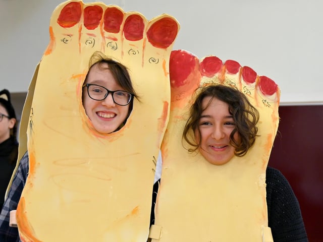 Primrose and Sara dressed as feet