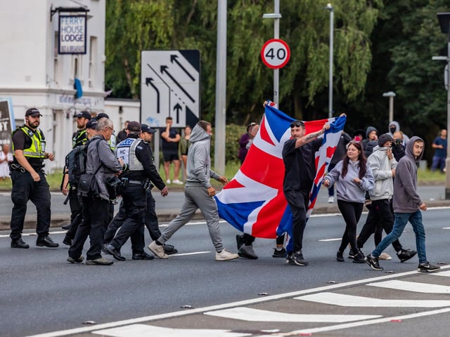 The M275 is brought to a standstill by Anti-immigration protesters. Picture: Mike Cooter (070824)