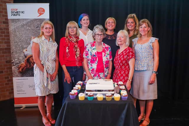 From left to right (front row) Julie Hogg, head of Finance, Julia Munday, secretary, Wendy Osgood, vice chair, Gill Butler chair of trustees and Helen OBrien business development director.From left to right (back row) Czarina Jacobs, operations manager, Claire Lambon, chief executive officer and Rachel Windebank, operations director.
