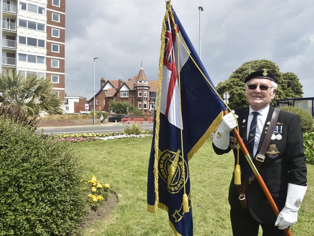 Pictured is: Frank Hayes, 75, of Gosport, a Mariners Association standard bearer who served in the Royal Navy for 29 years. Picture: Sarah Standing (060624-4071)