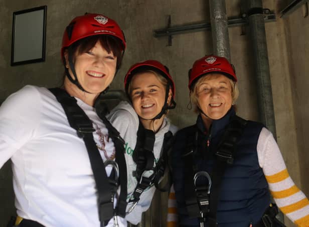 Margaret, Lynda and Ella at their Spinnaker Tower abseil
