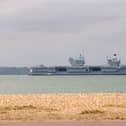 HMS Prince of Wales spotted from the beach on Lee-on-the-Solent on Tuesday, August 30, 2022. Picture: Habibur Rahman