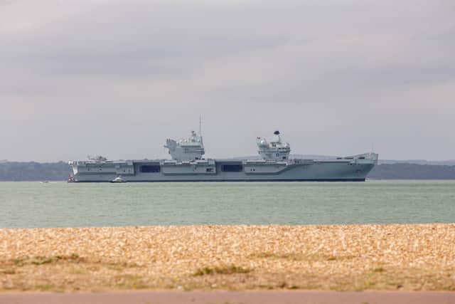 HMS Prince of Wales spotted from the beach on Lee-on-the-Solent on Tuesday, August 30, 2022. Picture: Habibur Rahman
