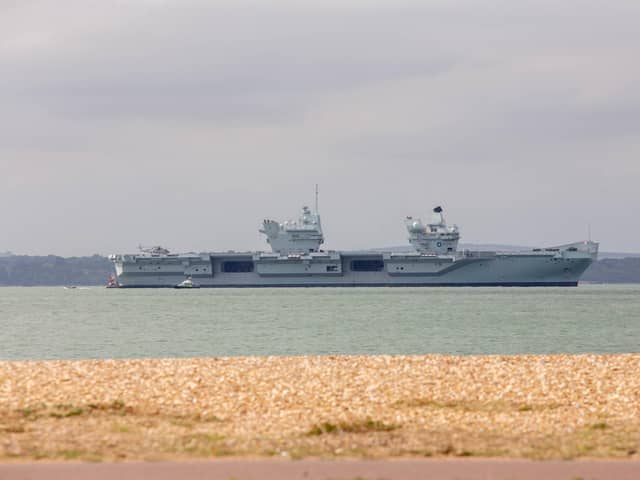 HMS Prince of Wales spotted from the beach on Lee-on-the-Solent on Tuesday, August 30, 2022. Picture: Habibur Rahman