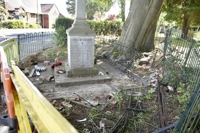 The war memorial at St Paul's Church in Barnes Lane, Sarisbury Green, which has been damaged by a car. Picture: Sarah Standing (160523-4113)