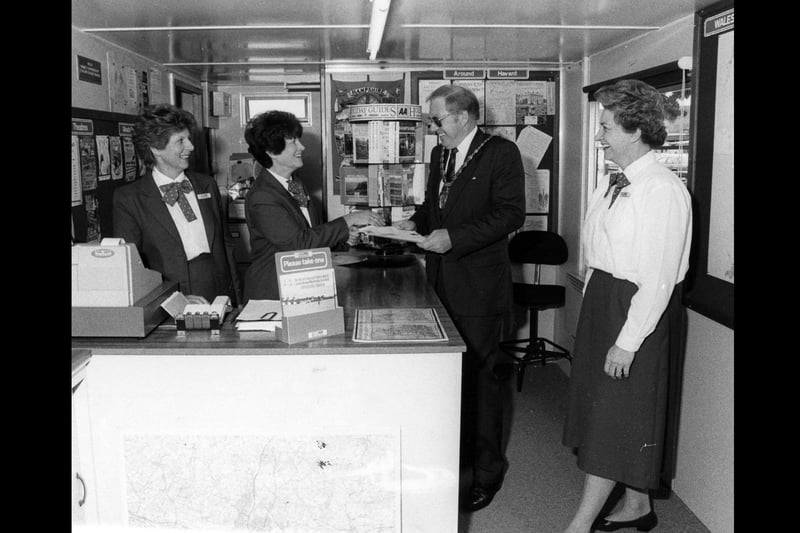 The Mayor of Havant meets staff in Havant Tourist Office in 1989. The News PP3381