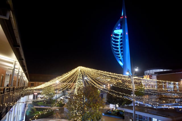 Christmas lights and decorations are being put up across Gunwharf Quays. Picture: Sarah Standing (041122-5249).