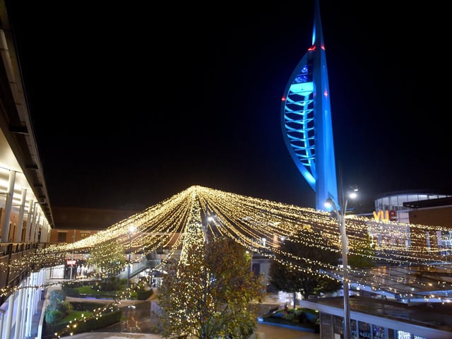 Christmas lights and decorations are being put up across Gunwharf Quays. Picture: Sarah Standing (041122-5249).