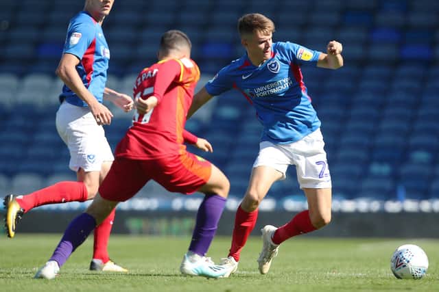 Joe Hancott, pictured in action against Norwich under-21s in September 2019, has left Pompey. Picture: Joe Pepler