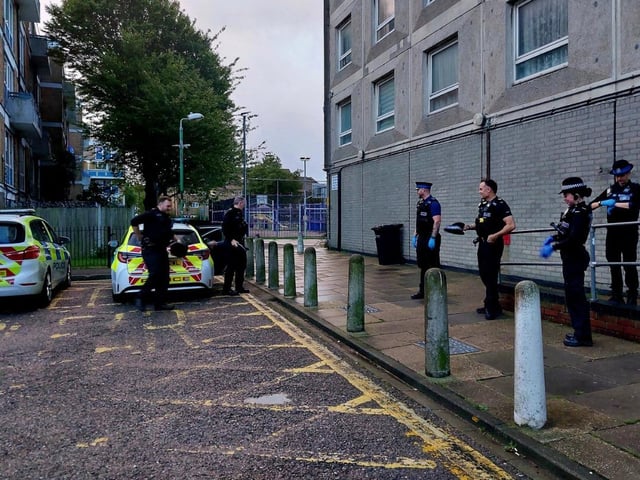 Somerstown: An area with higher levels of deprivation and unemployment, undergoing regeneration efforts. Pictured: Officers in Somerstown following reports of persistent drug use and anti-social behaviour.