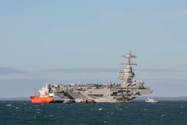 Royal Navy welcomes American guest: USS Gerald R Ford anchors in Stokes Bay, Gosport on Thursday 17 November 202

Picture: Habibur Rahman