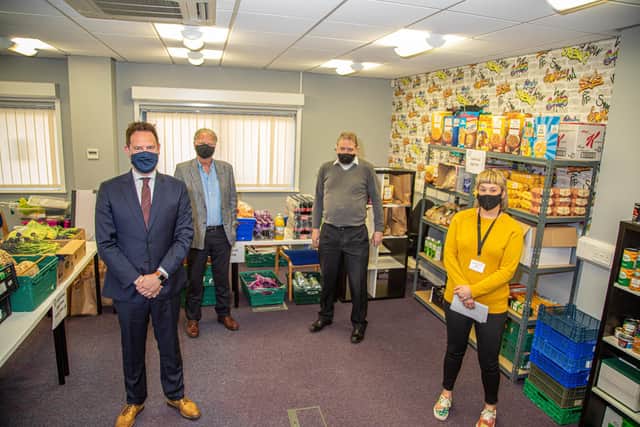 Stephen Morgan MP, Jon Muller (Chair of Trustees, Enable Ability), Richard Soutar (Enable Ability Manager), Paula Windebank (Community Development Officer, Abri) at the opening of the Landport Larder