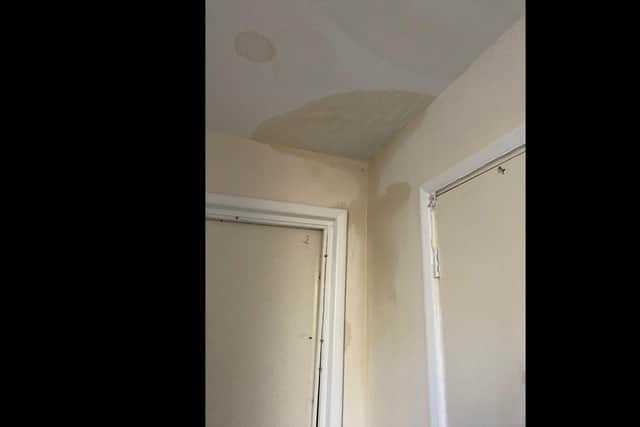 Leaks have begun to appear outside Leah Hardwick's flat in Windsor House following The News' shocking report. Picture: Leah Hardwick
