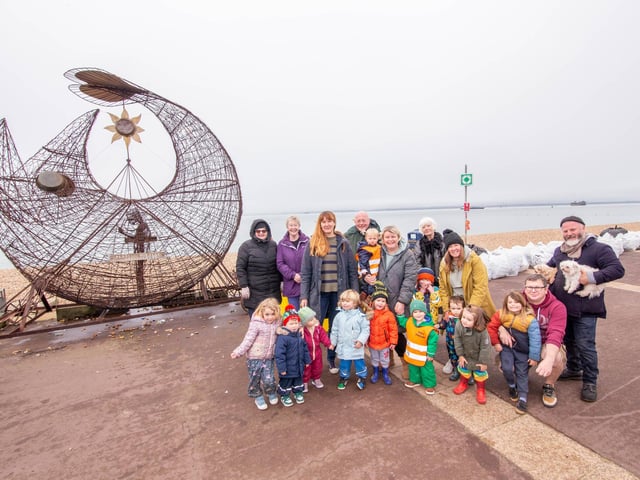 Artist Pete Codling, with local childcare groups, Vikki's childcare, Toodles Tots Childminding, Sophie's Childminding, Sharon's Childminding and RAOK group who helped empty it.
Picture: Habibur Rahman