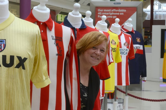 SAFC fan Jackie Smith with some of the Sunderland football shirts on display at an exhibition of memorabilia at The Bridges 7 years ago.