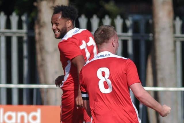 Rudi Blankson has just scored a late winner. Picture by Martyn White