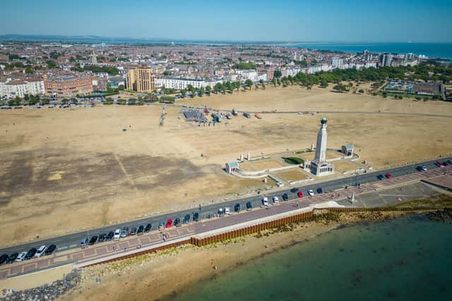 Drone captures images of Southsea Common during the heatwave on Thursday 11th August 2022. Picture: James Taylor/Solent Sky Services.