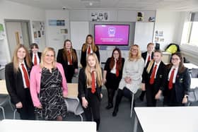 Schools across the UK are being encouraged to sign up to a free initiative which aims to educate young girls on breast health.
Treasure Your Chest is relaunching this October at the end of Breast Cancer Awareness Month, following a hugely successful pilot scheme. The News, Portsmouth joined one of the lessons at Park Community School in Havant. Back from left, Evie Jennings, 14, Fern Bream, 14, Scarlet Young-Evans, 14, Professor Joanna Wakefield-Scurr from the University of Portsmouth and front from left, Shelby Mitchell, 15,  assistant headteacher Laura Cavanagh, Connie Layton, 14, Maya-Rose Bull, 14, and Shailey Collins, 14
Picture: Sarah Standing (311022-5103)