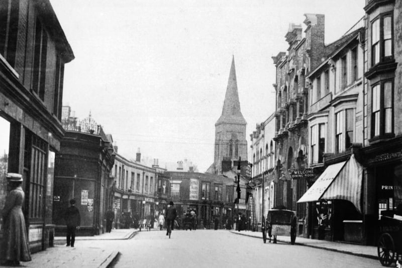 An Edwardian Southsea scene looking west along Marmion Road from Victoria Road South. First left is Lennox Road North. Undated