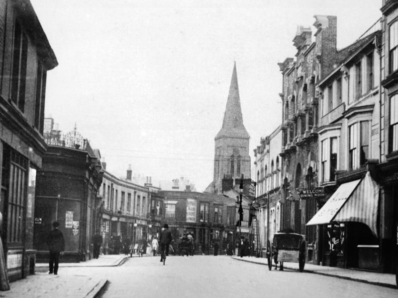 An Edwardian Southsea scene looking west along Marmion Road from Victoria Road South. First left is Lennox Road North. Undated