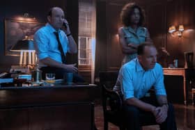 Rory Kinnear as Tanner, Naomie Harris as Moneypenny and Ralph Fiennes as M in No Time To Die. Photo: Nicola Dove/2021 DANJAQ, LLC AND MGM