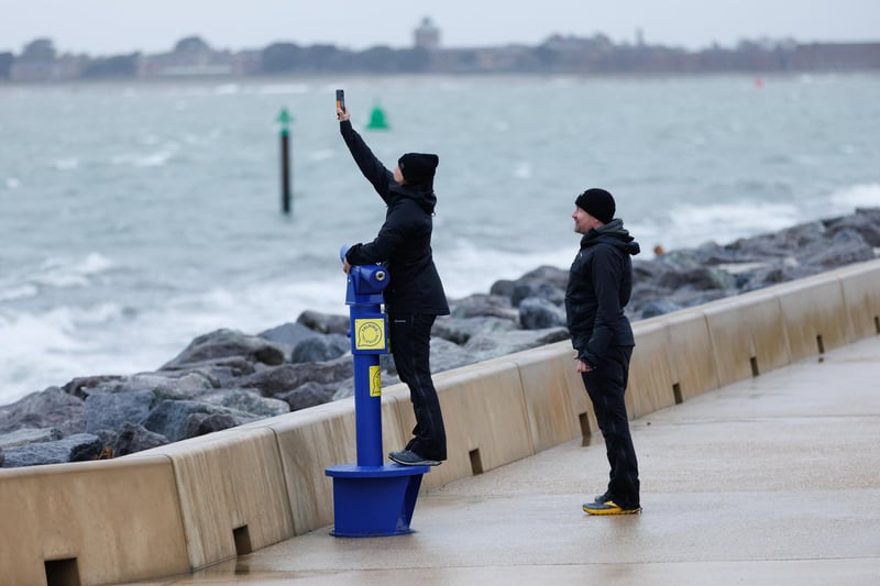 It was a quieter day than expected in Southsea with only a few hardy walkers and runners venturing out into the wind and rain.