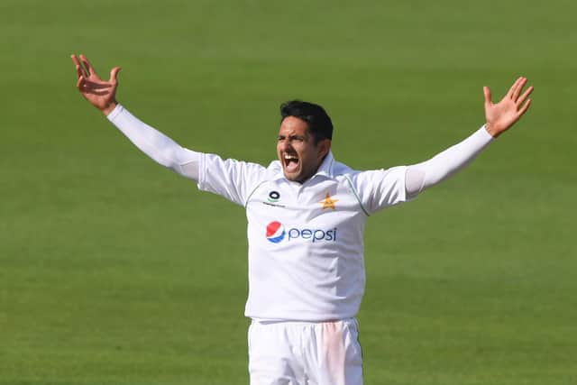 Mohammad Abbas successfully appeals for the wicket of Zak Crawley during a Test match at Hampshire's Ageas Bowl last August . Photo by Stu Forster/Getty Images.