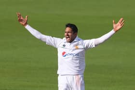 Mohammad Abbas successfully appeals for the wicket of Zak Crawley during a Test match at Hampshire's Ageas Bowl last  August . Photo by Stu Forster/Getty Images.