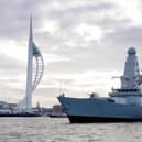 HMS Dragon pictured returning to Portsmouth where she is receiving a major upgrade to her engines.