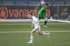 Dylan Holgate, seen here celebrating a goal for Gosport Borough U18s, netted on his step 5 debut for US Portsmouth against former club Petersfield. Picture by Dave Haines.