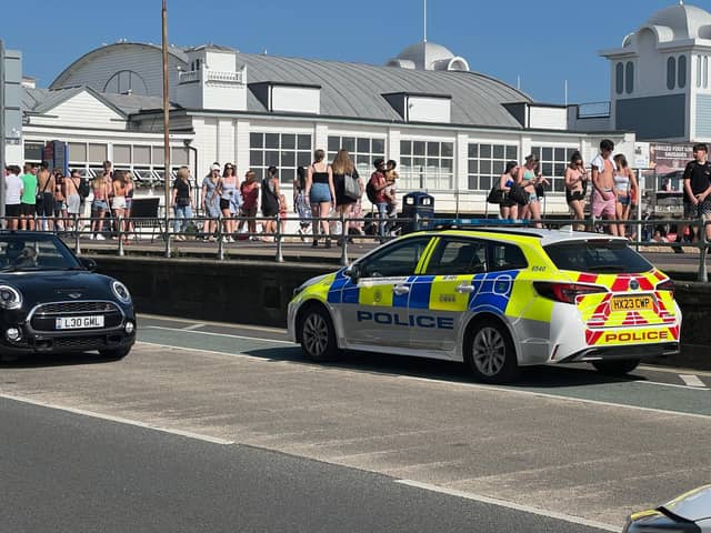 Police presence in South Parade Pier this afternoon.