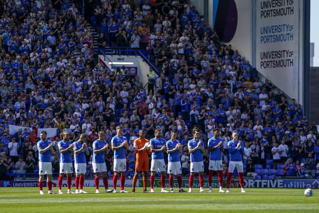 A full Fratton end, yet a total of just 11,470 were at Fratton Park for Saturday's 2-0 win over Crewe. Picture: Jason Brown/ProSportsImages