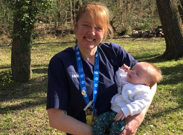 Midwife Sarah Backhouse Fitton is running the London Marathon for Portsmouth Hospitals Charity. Pictured: Sarah, who has  had a 35-year career in the NHS