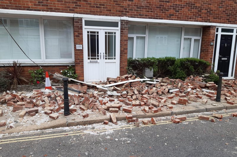 Rubble on the pavement.