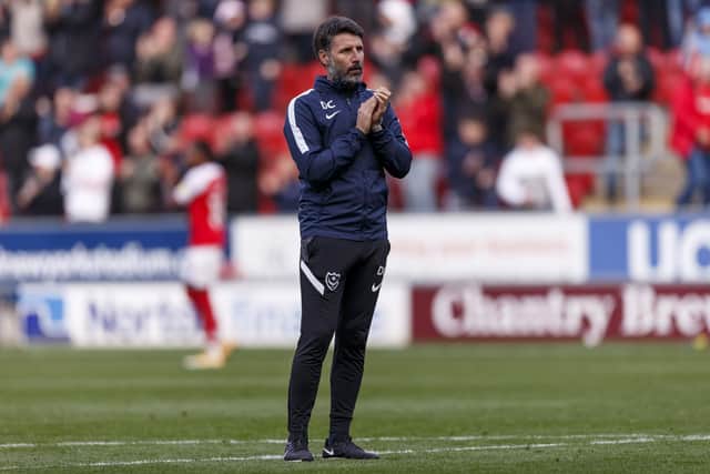 Danny Cowley applauds the Pompey fans after the Rotherham battering (Photo by Daniel Chesterton/phcimages.com)