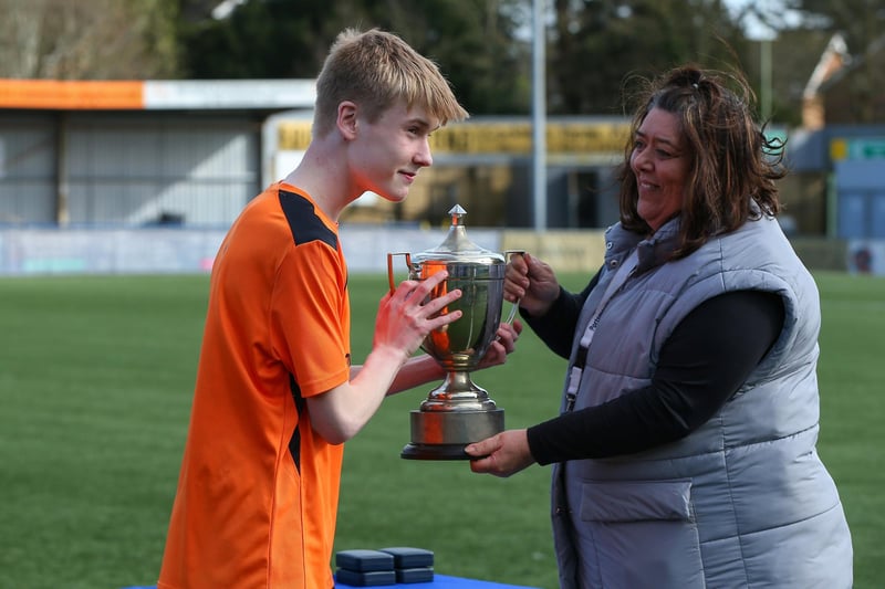 Ethan Chappell is presented with the cup. Picture: Chris Moorhouse