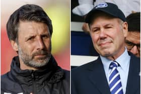 Former Pompey head coach Danny Cowley, left, and Blues chairman Michael Eisner, right.