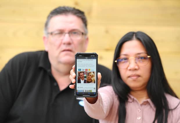 Tony Johnson (57) and his wife Eloisa (45) from Paulsgrove, was scammed out of thousands of pounds following a social media scam. The Facebook advert said investors could double or triple their investments and used Martin Lewis as the head of it. 

Picture: Sarah Standing (180523-4859)