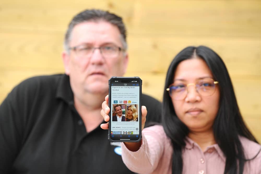 Tony Johnson (57) and his wife Eloisa (45) from Paulsgrove, was scammed out of thousands of pounds following a social media scam. The Facebook advert said investors could double or triple their investments and used Martin Lewis as the head of it. Picture: Sarah Standing (180523-4859)