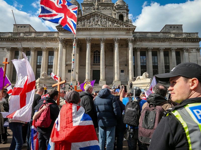 A Unity Rally, arranged by Stand Up To Racism Portsmouth, and a mass-deportation demonstration, arranged by UKIP, took place in Portsmouth's Guildhall on Saturday, March 15. Picture: Chris Moorhouse (150325-074)