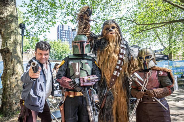 Portsmouth Comic Con 2023 at Portsmouth Guildhall on Saturday 3rd June 2023
Pictured: People dressed up at the event
Picture: Haibur Rahman