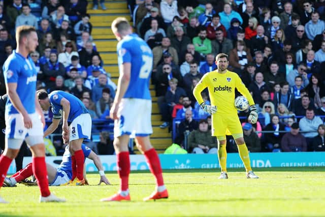 Paul Jones keeping a clean sheet in March 2016 as Pompey hammered Notts County 4-0. Picture: Joe Pepler