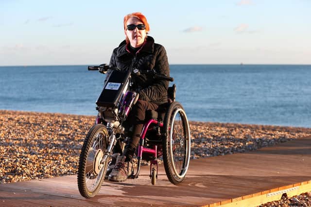 Laura Collinson on the wheelchair access ramp to the sea at Southsea seafront
Picture: Chris Moorhouse   (jpns 251121-21)