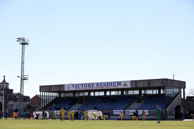 A near empty Victory Stadium during US Portsmouth's FA Vase victory over Christchurch. But empty seats are nothing new to a club who once attracted a crowd of three for a Wessex League game. Picture: Chris Moorhouse
