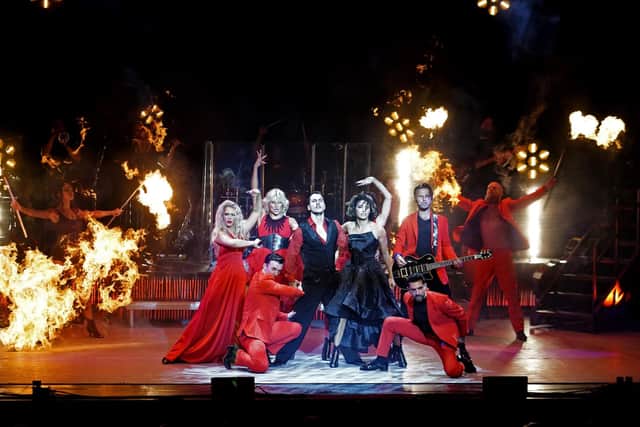 Production shots from the 2023 tour of Firedance, starring Karen Hauer and Gorka Marquez