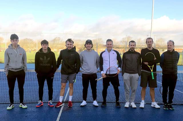 Wilson Neaves, second left, John Taylor, third left, and Macca Neaves, fourth left, made up part of a strong Portsmouth Tennis Centre team who defeated Canoe Lake