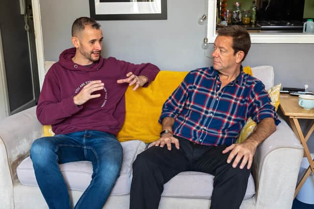 Gareth Hoole (37) chatting with Jeremy Penny (51), to whom he donated one of his kidneys. Picture: Mike Cooter (291021)