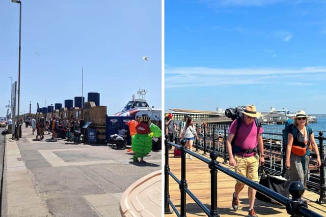 Left: Passengers queuing for the hovercraft in Southsea.
Right: Ferry passengers arriving in Ryde.