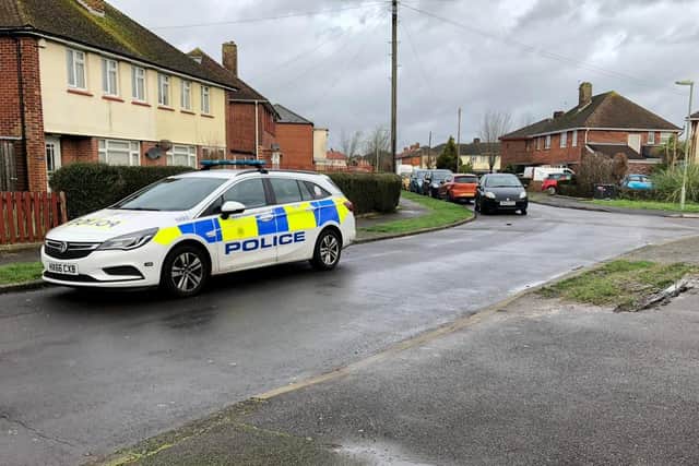 Police in Harwood Road, in Bridgemary, Gosport, after Andrew Oliver was found dead. Picture: Millie Salkeld